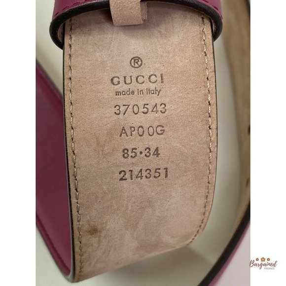 Authentic Gucci Pink Calfskin Leather Gold Interlocking G Buckle Belt 85/34